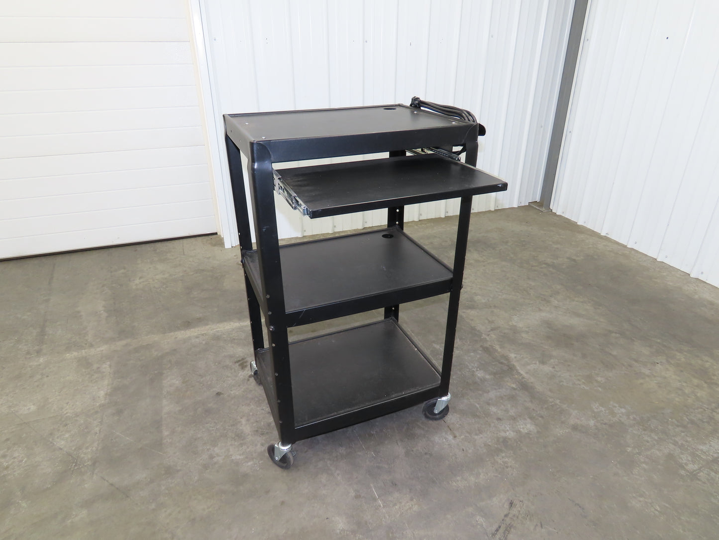 Uline H4607 Mobile Workstation Computer Cart w/Power Strip 26x20"x 29-42"H Black