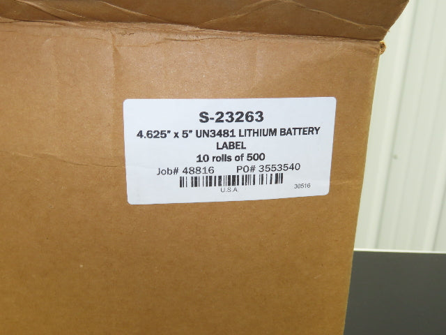 ULINE S-23263 UN-3481 Lithium Battery Handling Labels 4-5/8X5" 10 Rolls 5000ct