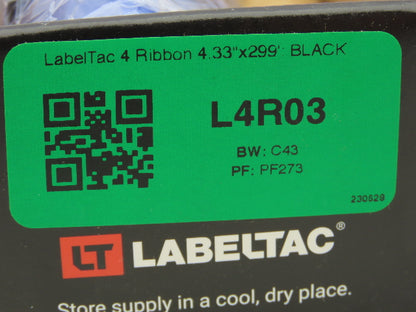 LabelTac L4R03 Black Print Ribbon 4.33x299' Roll, Lot Of 2 Fits LabelTac 4