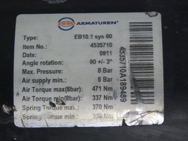 Ebro Z014-A DN200 8" Butterfly Valve & Pneumatic Spring Actuator EB10.1 sys 60