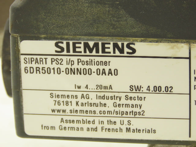 Siemens 6DR5010-0NN00-0AA0 SIPART PS2 Electro Pneumatic Valve Positioner 4-20mA