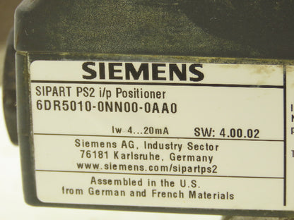 Siemens 6DR5010-0NN00-0AA0 SIPART PS2 Electro Pneumatic Valve Positioner 4-20mA