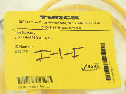 Turck VBRS 4.4-2PKG 3M-0.3/0.3 Cordset Splitter  M12 Male- 2x M8 Female Lot of 3