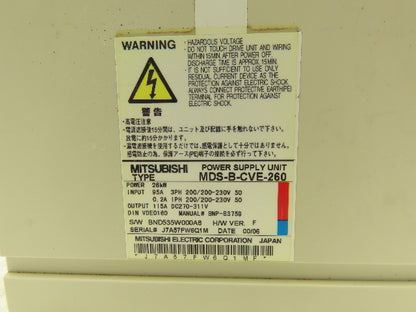 Mitsubishi MDS-B-CVE-260 Power Supply Unit 26kW 115A DC270-311V Output