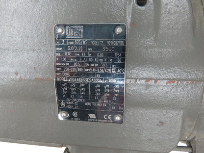 Weg 00336ES3ESA80SL Saw Arbor Motor 3Hp 3500 RPM 230/460V 3PH 80S/MS LH Thread