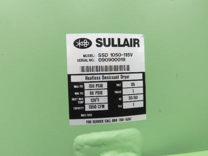 Sullair SSD 1050-115V Desiccant Air Dryer 1050 CFM Heatless Regenerative 120V