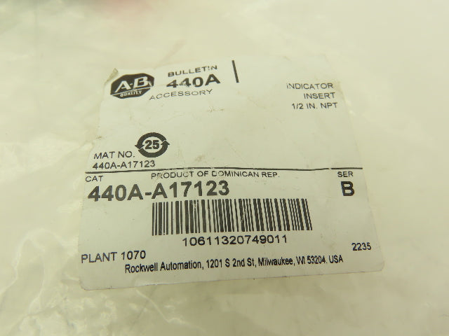 Allen Bradley 440A-A17123 Indicator, 1/2in NPT, Pilot Light-Red Lens Lot of 3