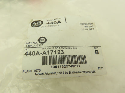 Allen Bradley 440A-A17123 Indicator, 1/2in NPT, Pilot Light-Red Lens Lot of 3