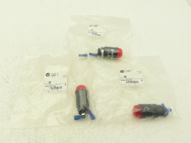 Allen Bradley 440A-A17123 Indicator, 1/2in NPT, Pilot Light-Red Lens Lot of 3