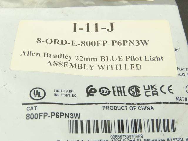 Allen Bradley 800FP-P6PN3W Push Button LED Pilot Light Blue 22.5 mm Lot of 2