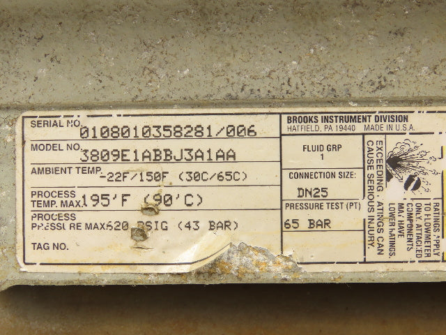 Brooks 3809E1ABBJ3A1AA Stainless Flow Tube Meter 1" Flanged DN25 MT3809