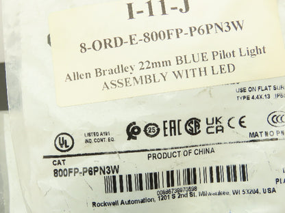 Allen Bradley 800FP-P6PN3W Push Button LED Pilot Light Blue 22.5 mm Lot of 3