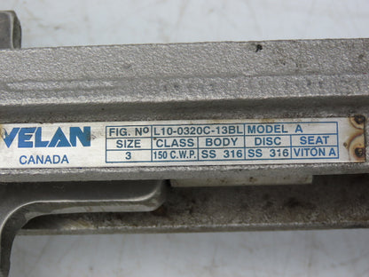 Velan L10-0320C-13BL 3" Stainless Knife Gate Valve Lug Style 316SS Rising Stem