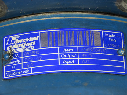 Brevini Riduttori RX21-12 Planetary Gearbox 19.9:1 Ratio Flanged Reducer SF-D AD