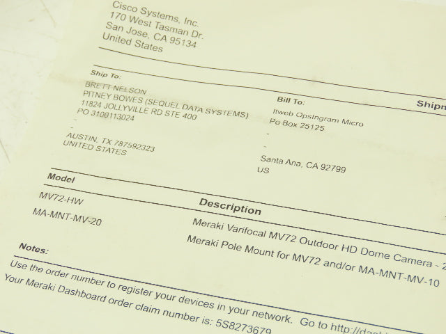 Meraki MA-MNT-MV-20 Pole Mount for Surveillance Camera