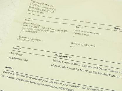 Meraki MA-MNT-MV-20 Pole Mount for Surveillance Camera