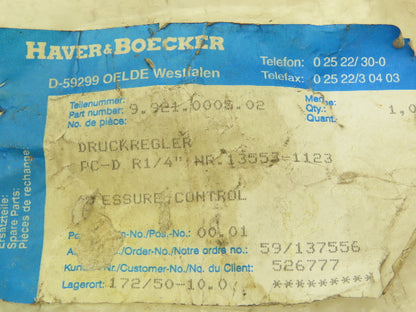 Haver & Boecker 9.921.0005.02 Pressure Regulator 1/4" Female Threaded In & Out
