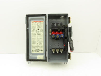 Square D H361A Safety Disconnect Switch Fusible 30A 600V 30HP  3 Pole Ser F06