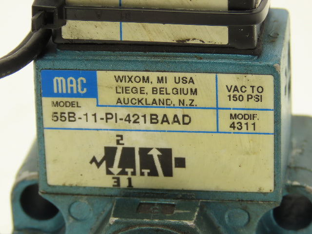 MAC 55B-11-PI-421BAAD Pneumatic Solenoid Valve 1/4"npt 120V PID-421BAAD