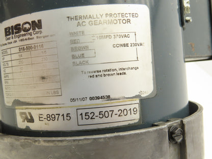 Bison 016-500-9116 Offset Parallel Gearmotor 1/4Hp 230VAC 114:1 Ratio 14.3 RPM