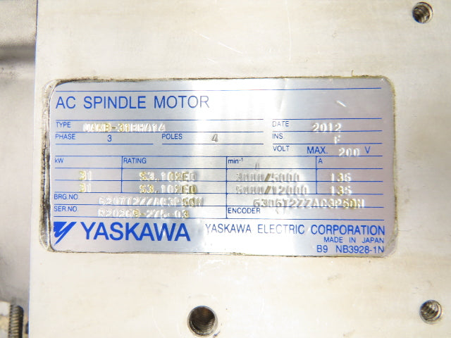 Yaskawa UAKB-31BHA14 AC Servo Spindle Motor 31Kw 4-Pole 200V 3PH