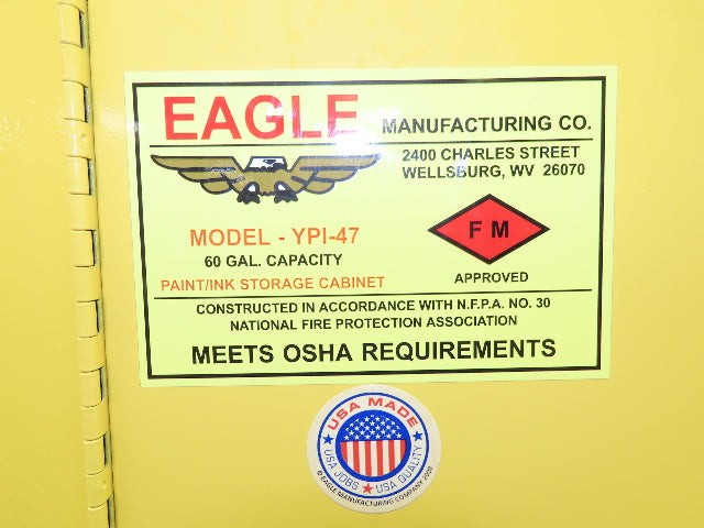 Eagle Flammable Safety Cabinet 60 Gallon Yellow 4 Shelf Dual Door Liquid