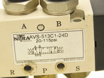 Nitra AVS-513C1-24D Pneumatic Air Spool Valve 5/3 5 Port 3 Pos 1/4" NPT 24V