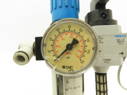 Festo Solenoid Operated On/Off Piston Gate Valve with Filter Regulator 240PSI