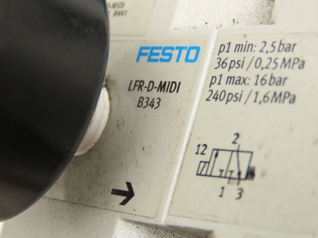 Festo Solenoid Operated On/Off Piston Gate Valve with Filter Regulator 240PSI
