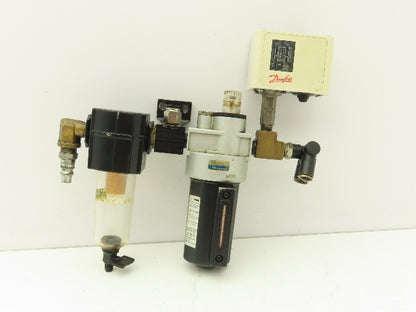 Norgren F73G-3AN-QT3 Water Filter, Mindman Oiler, Danfoss Pressure Switch 250PSI