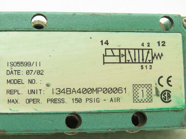 Numatics I34BA400MP00061 Pneumatic Solenoid Valve 4/2 150psi 24VDC