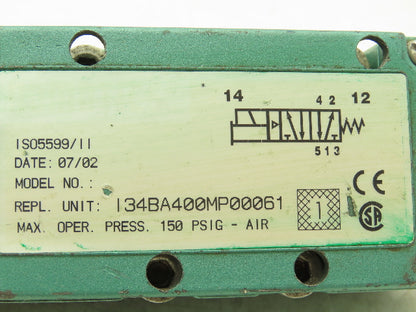 Numatics I34BA400MP00061 Pneumatic Solenoid Valve 4/2 150psi 24VDC