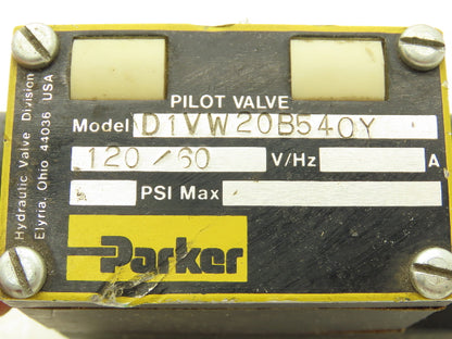 Parker D1VW20B540Y Hydraulic Directional Solenoid Pilot Valve 2-Pos D03 120V