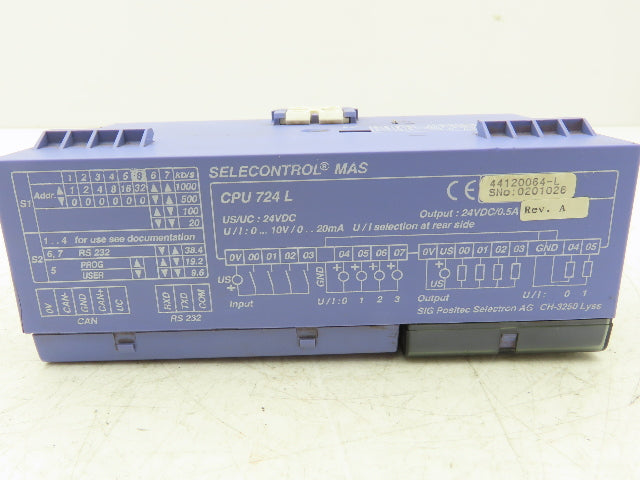 Selecontrol MAS CPU 724 L PLC Output Module 24VDC .5Amp Rev A