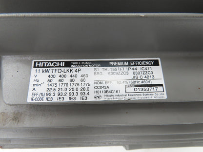 Hitachi TFO-LKK 4P Induction Motor 11kW 1775 RPM 460VAC 3PH IP44 Foot Mount