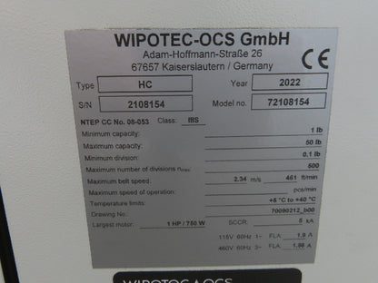 Wipotec OCS HC-SL Checkweigher High Speed Belt Weigh Conveyor w/Control Panel