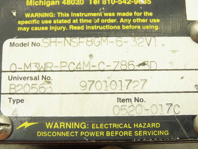 UFM SH-NSF8GM-6-32V1.0-M3WR-PC4M-C-786-3D Flow Meter Monitor 6 GPM 3/4"NPT