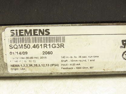 Siemens SQM50.461R1G3R Damper Actuator Motor 90 Deg 140 In-Lb 10mm Shaft 120V