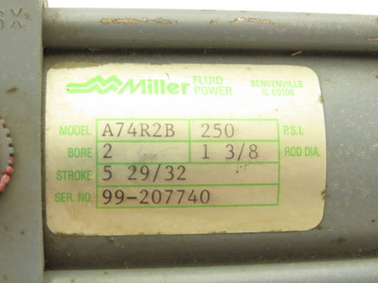 Miller Fluid Power A74R2B Pneumatic Air Cylinder 2" Bore 5" Stroke 250psi