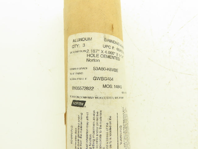 Norton Abrasives GWBG484 Alundum Grinding Wheel 2.187"x 4"x 1-1/4" Lot of 3