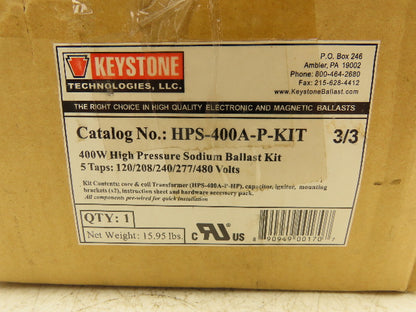 Keystone HPS-400A-P-KIT 400W High Pressure Sodium Ballast Kit 5 Taps 120-480V
