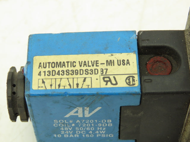 Automatic Valve 413D43S39DS3DB7 Pneumatic Solenoid Valve 24VDC 5/3  Lot of 4