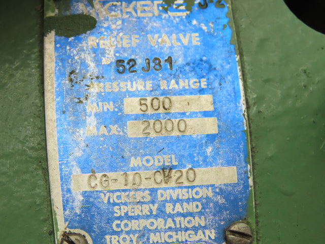 Vickers CG-10-CV20 Hydraulic Pressure Relief Valve 500-2000 PSI