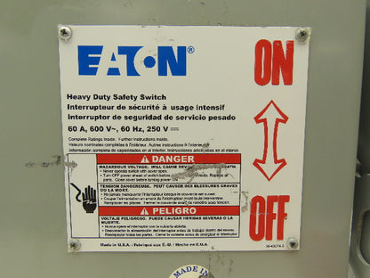 Eaton DH362URK Safety Disconnect Switch 60A 600V Non-Fusible 3 Pole 3R Enclosure