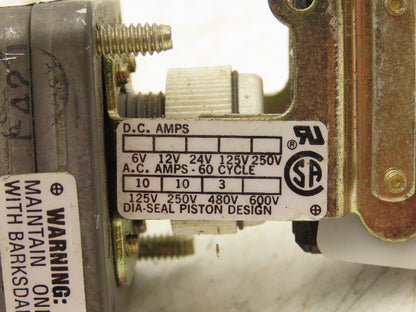 Barksdale E1S-H15-P4 Adjustable Pressure Switch 0.5-15PSI 10A 125/250V 1/8" NPT