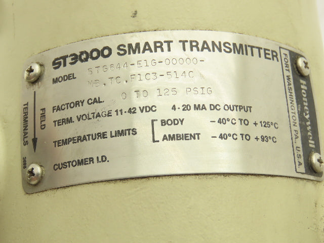 Honeywell ST3000 Smart Pressure Transmitter Sensor 11-42VDC 0-125PSI 1/2"NPT