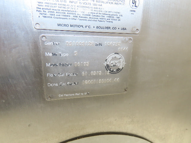 Micro Motion S100S128 Mass Flow Sensor 1" Flanged Coriolis Meter 2250 PSI