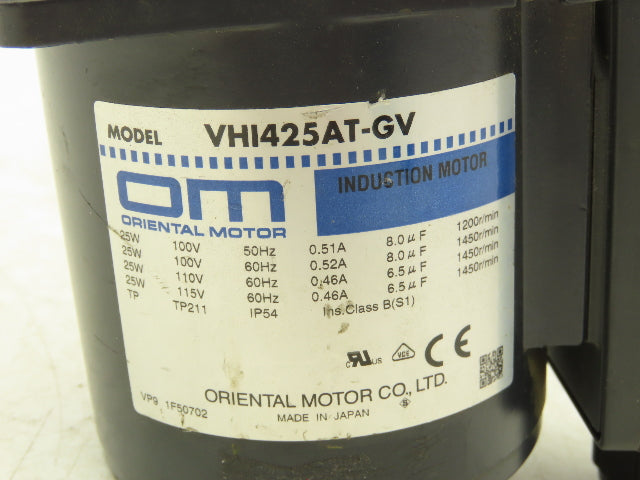 Oriental Motor VHI425AT-GV Induction Motor 25W 1450 RPM 115VAC 1PH Pinion Shaft