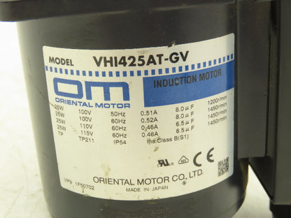 Oriental Motor VHI425AT-GV Induction Motor 25W 1450 RPM 115VAC 1PH Pinion Shaft