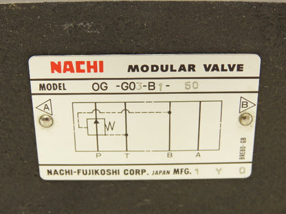 Nachi OG-G03-B1-50 Hydraulic Counter Balance Modular Valve